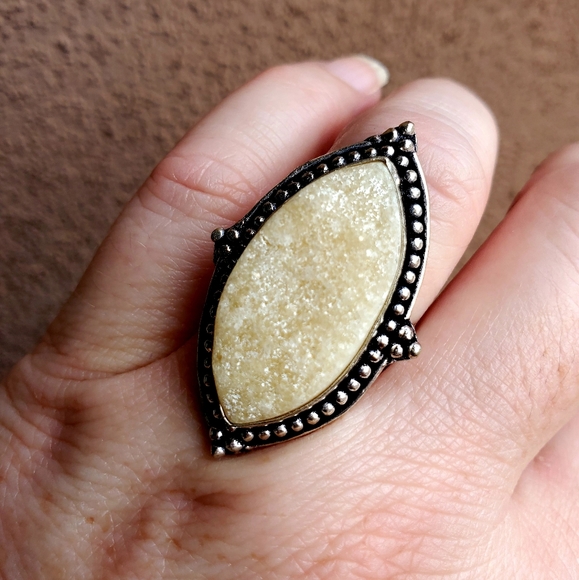 New Rough Yellow Aventurine 925 Silver Ring. - Picture 6 of 12